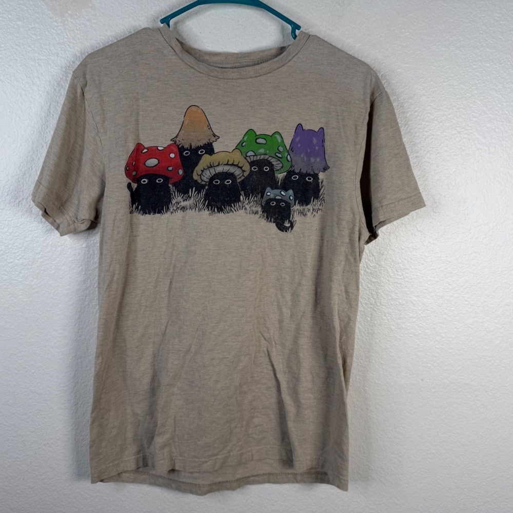 Stephanie Bayles Women's Top Gray Sz S Mushroom Cats Graphic